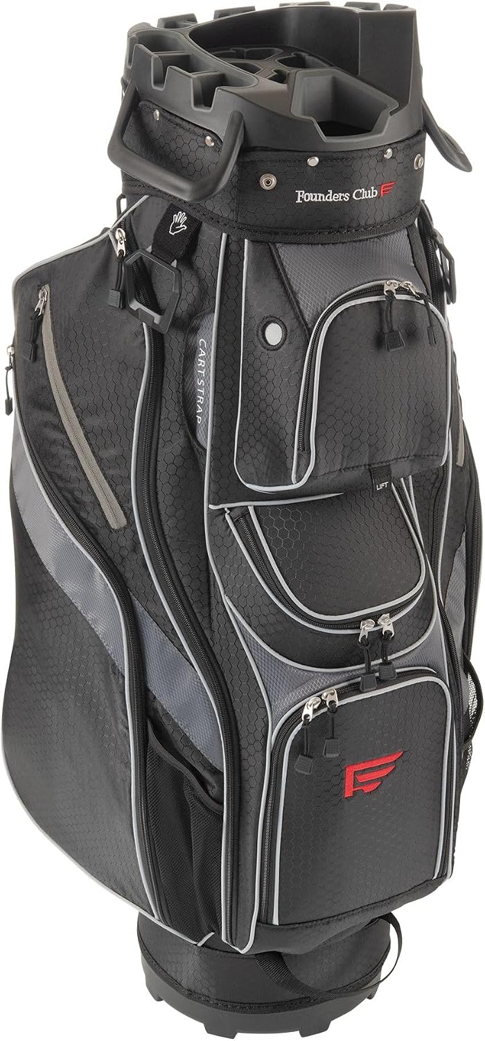 Founders Club 4th Generation Club Lock Organizer Golf Cart Bag for Men with 14 Way Anti Rattle Divider Top- Free Snap On Rain Hood-Full Length Dividers