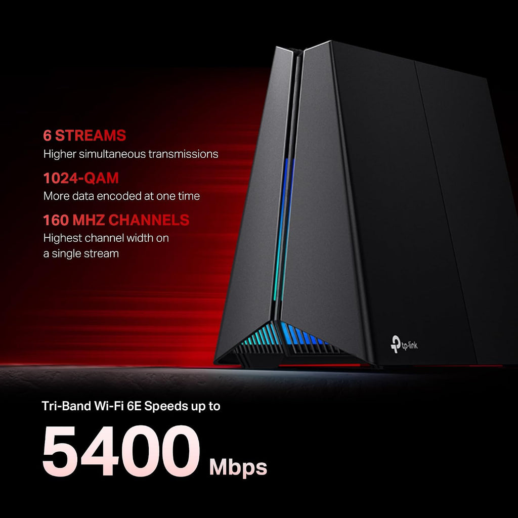 TP-Link Tri-Band AXE5400 Wi-Fi 6E Gaming Router Archer GXE75 | 6-Stream 5.4 Gbps | 1×2.5G + 4×1G Ports, USB 3.0 | Exclusive Acceleration, Gaming Port & Panel, RGB Lighting | EasyMesh, HomeShield