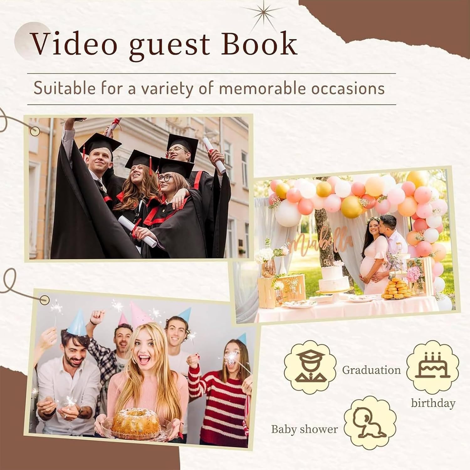 1080p Video Guestbook Wedding Phone, Video & Audio Guest Book, 64GB Large Memory, Clear Voice, Personalized Wedding Guestbook Decorations for a Variety of Memorable Party Occasions Bless,Red