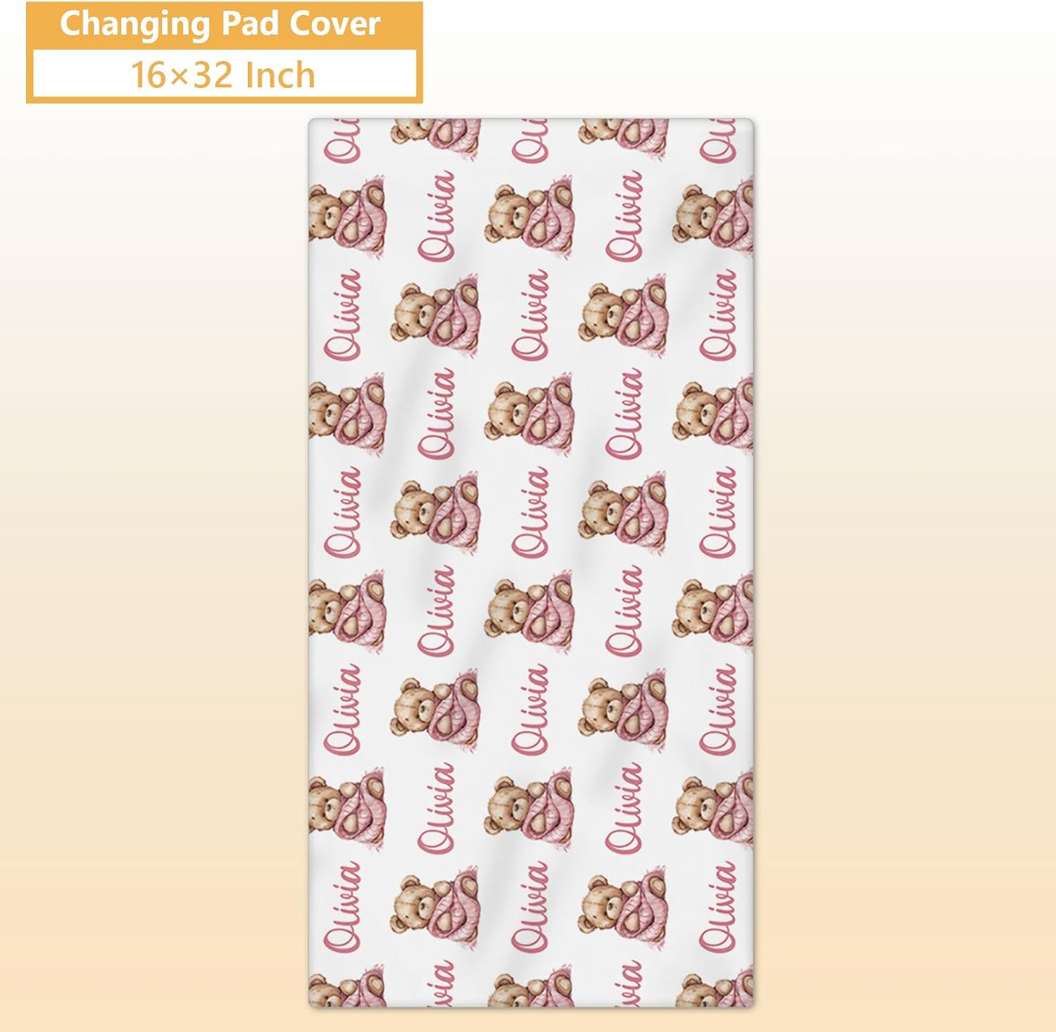 Terwex Custom Baby Crib Bedding Set, 5 Pcs Personalized Name Baby Crib Sets for Infant Toddler, Pink Bear Nursery Bedding Set for Girls Boys, Double Layer Flannel Baby Bedding Sets Customized Gifts