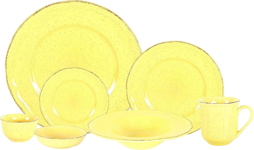 56pc Dinnerware Set, Plate and Bowl Set, Stoneware Dishes Set for 8, Microwave and Dishwahser Safe, Scratch Resistant, French Countryside Speckled Antique Yellow