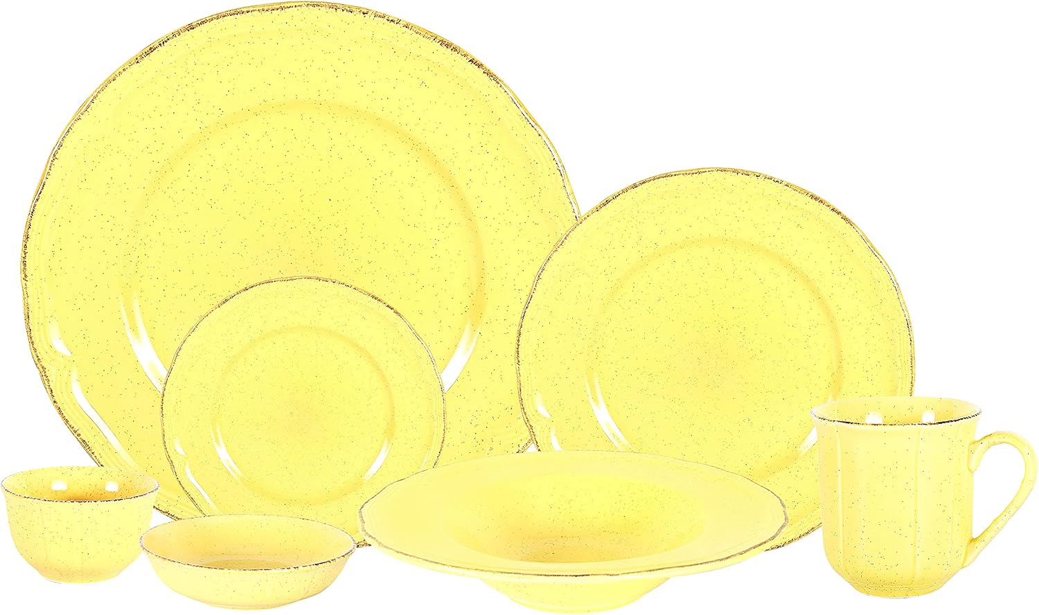 56pc Dinnerware Set, Plate and Bowl Set, Stoneware Dishes Set for 8, Microwave and Dishwahser Safe, Scratch Resistant, French Countryside Speckled Antique Yellow