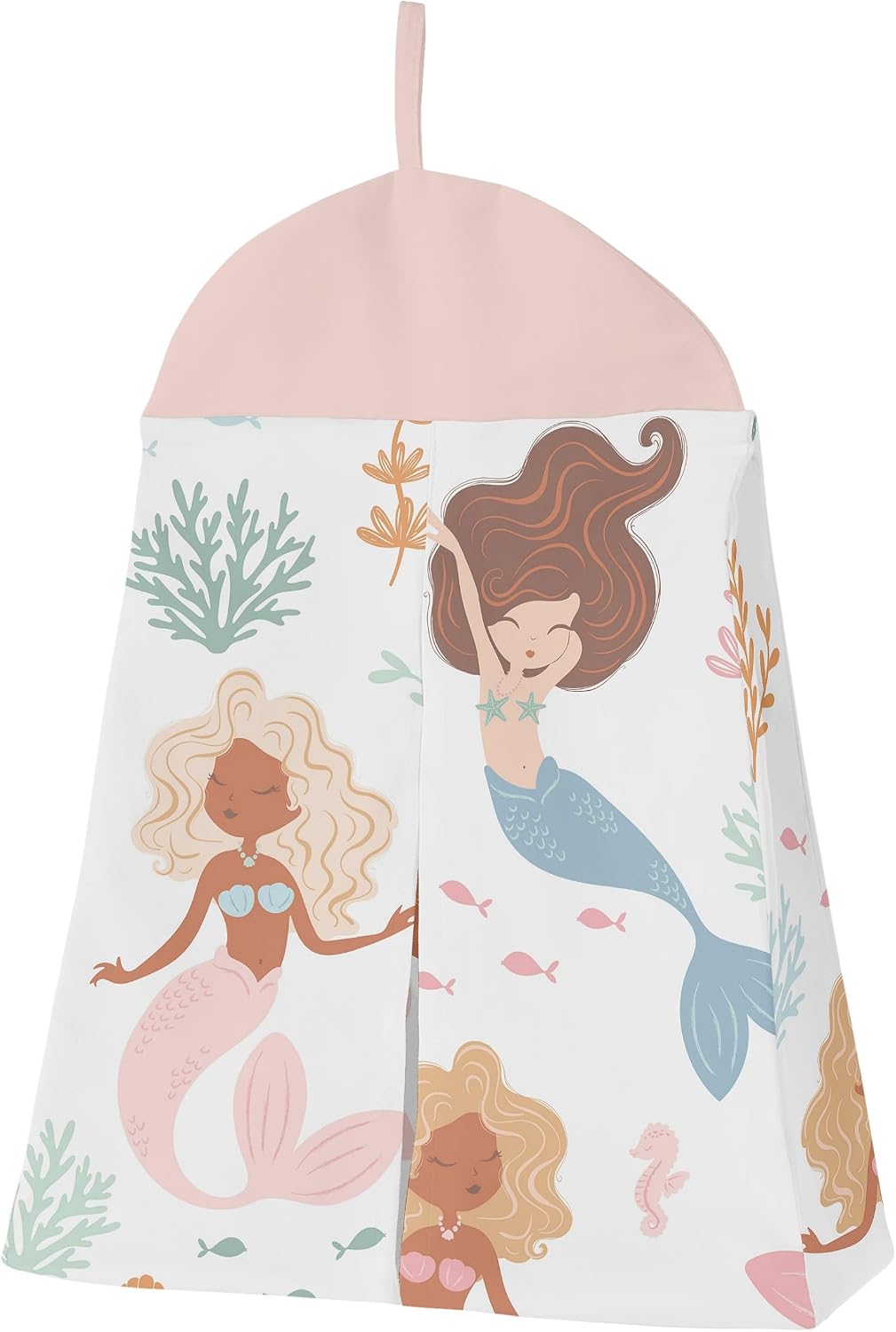 Sweet Jojo Designs Ocean Mermaids Girl Baby Crib Bedding Set Nursery Room Blanket Fitted Sheet Skirt Diaper Stacker 4p Pink Teal Under the Sea Underwater Theme Fairytale Fish Colorful Coral Reef Blue