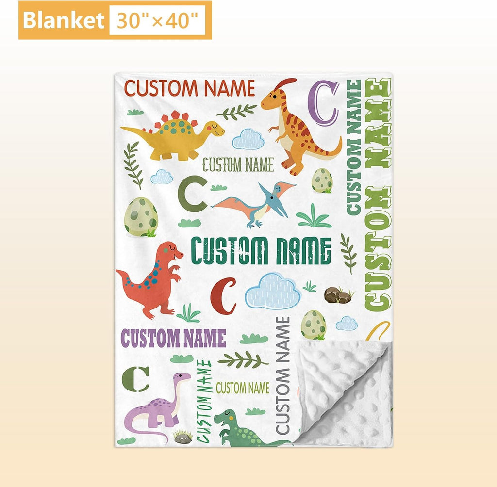 Terwex Personalized Baby Bedding Set, 5 Pcs Custom Baby Crib Sets with Name, Dino Toddler Bedding Set for Baby Boys Girls, Double Layer Flannel Nursery Bedding Set, Customized Gifts for Kids Infants