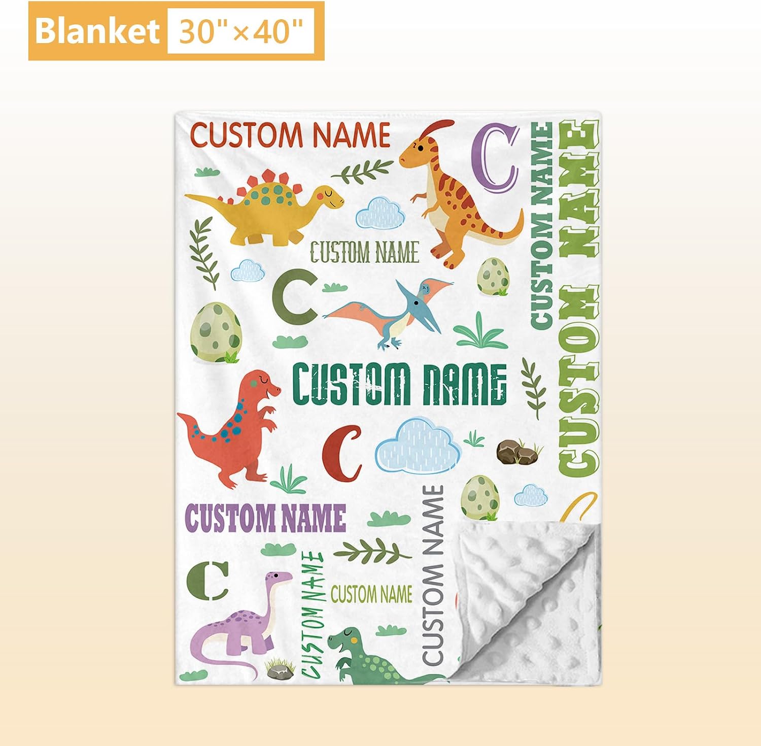 Terwex Personalized Baby Bedding Set, 5 Pcs Custom Baby Crib Sets with Name, Dino Toddler Bedding Set for Baby Boys Girls, Double Layer Flannel Nursery Bedding Set, Customized Gifts for Kids Infants