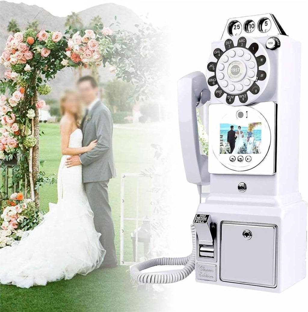 Retro Video & Audio Guest Book Wedding Phone Guestbook Creative Customized Video Messages for Wedding, Bridal Shower, Baby Shower, Birthday, Graduations(White)