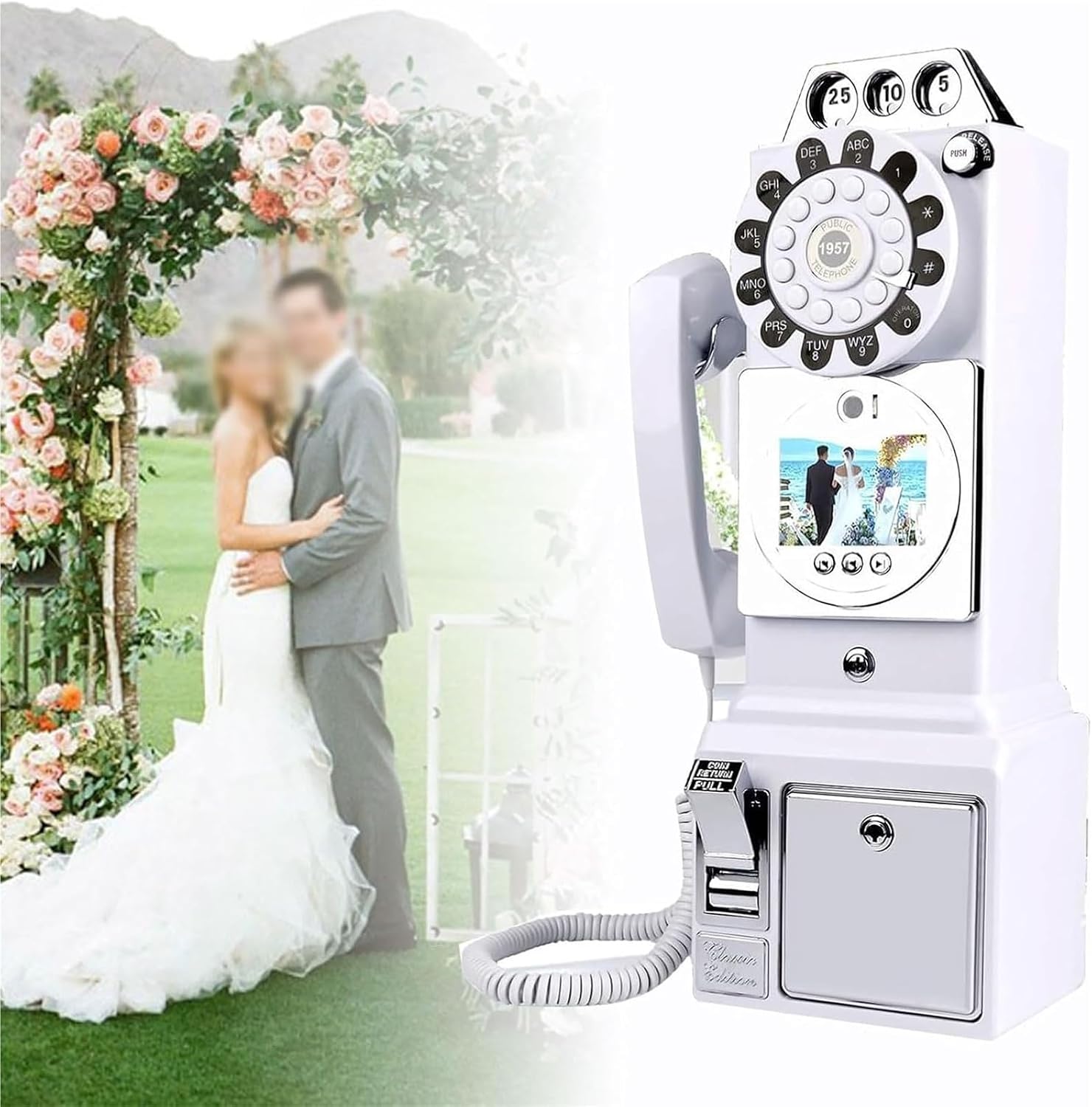 Retro Video & Audio Guest Book Wedding Phone Guestbook Creative Customized Video Messages for Wedding, Bridal Shower, Baby Shower, Birthday, Graduations(White)