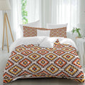 Native Striped Duvet Cover Set Queen Size 4 Pieces Yellow Orange Tribe Geometric Abstract Ethnic Plaid Bedding Set with Zipper Closure, 1 Comforter Cover 92x106 Inches 1 Flat Sheet & 2 Pillow Cases