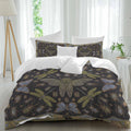 Retro Animal Duvet Cover Set Queen Size 4 Pieces Gold Dragonfly Butterfly Geometric Floral Black Bedding Set with Zipper Closure, 1 Comforter Cover 90x92 Inches 1 Flat Sheet & 2 Pillow Cases