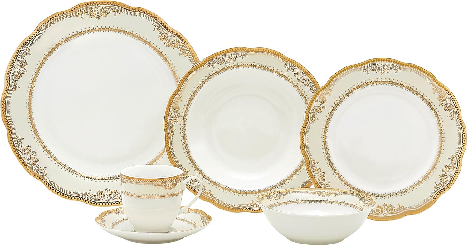 Lorenzo Import Isabella 57-Piece Wavy Porcelain Dinnerware Set