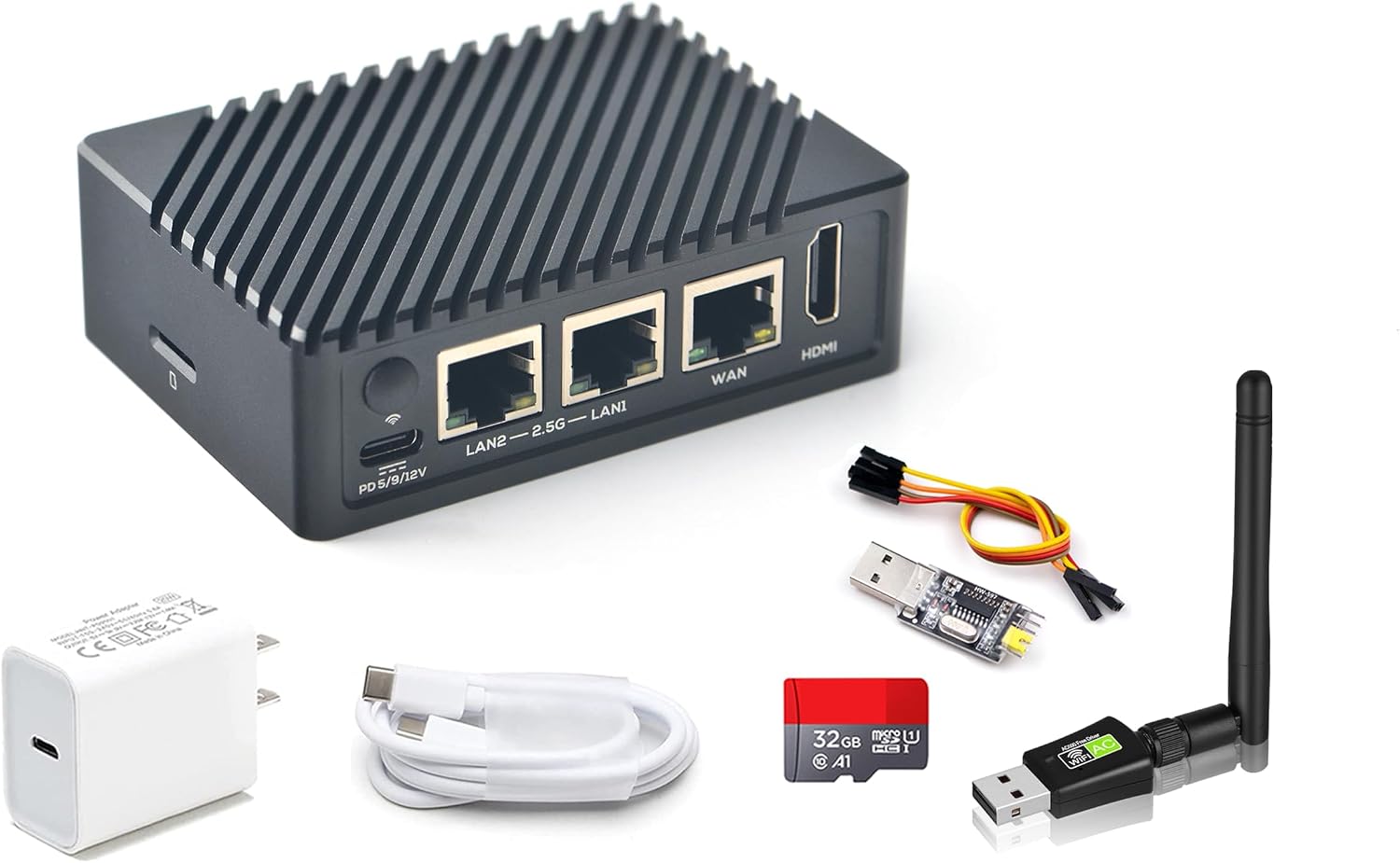 FriendlyElec Nanopi R5S-LTS Mini Router OpenWRT, 4GB LPDDR4X RAM 64GB eMMC, H.265/H.264 4K Video Decoder, with Three Gbps Ethernet for Smart Gateway IoT NAS Device, Support Debian Ubuntu (TF Card Kit)