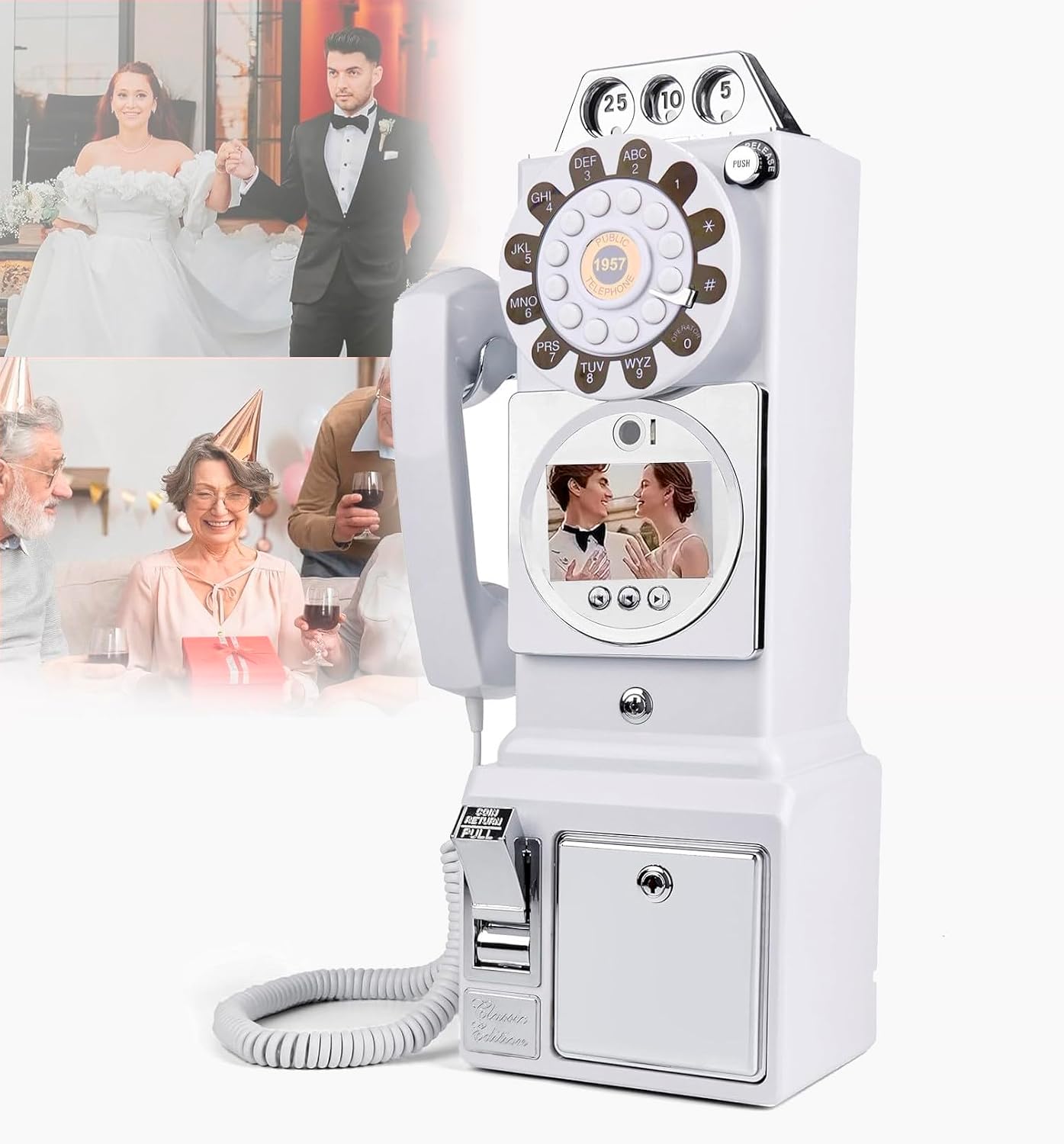 Video Audio Guest Book ，1080P HD Video Phone Guestbook with Lens Recording, for Wedding Bridal Shower, Birthday, Graduations，54x27x20cm (White)