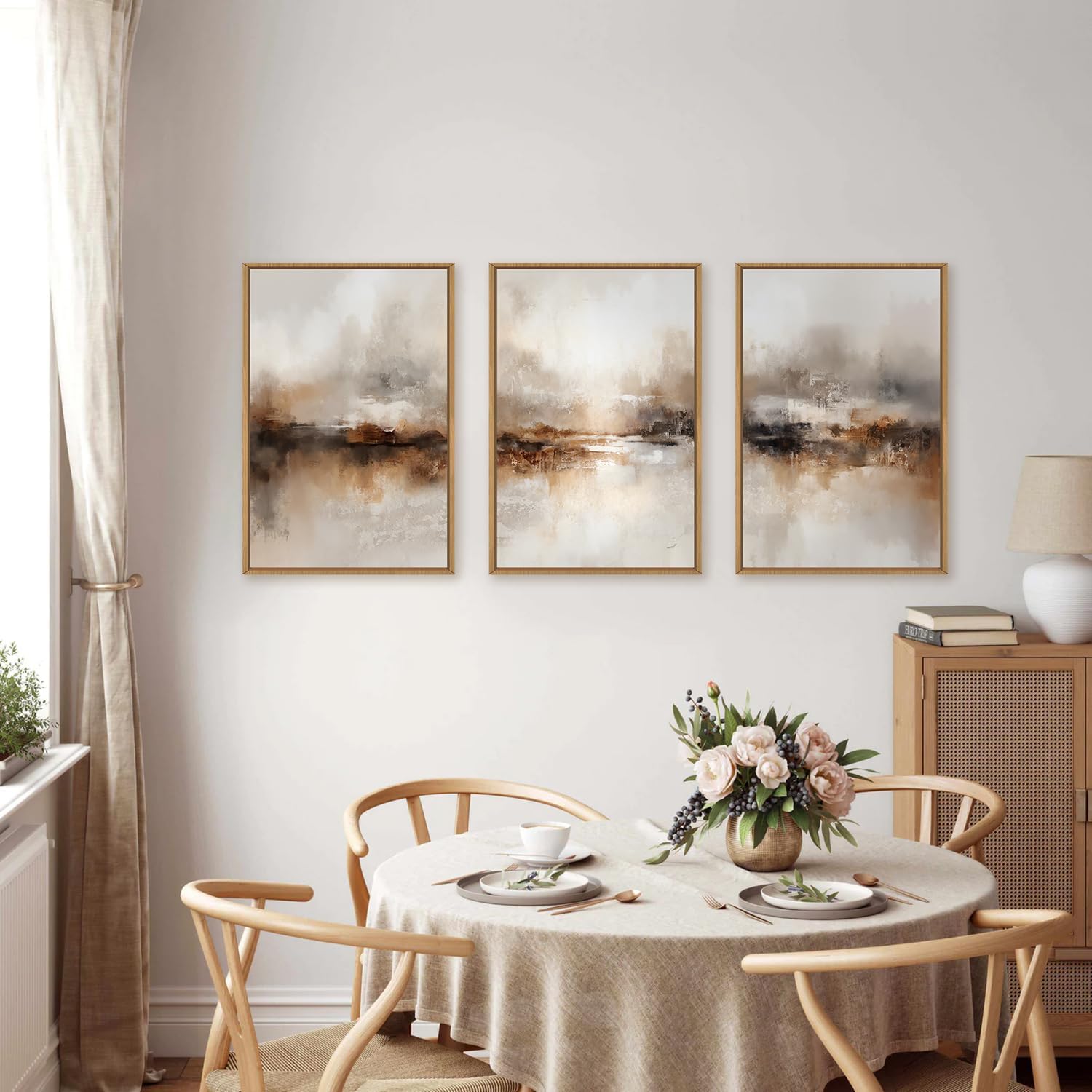 Large Abstract Brown Pastel Framed Canvas Wall Art,Neutral Black Gray Wall Decor,Modern Brush Stroke Painting,Minimalist Textured Artwork for Living Room,Bedroom,Dining Room,Office -24'x36'x3