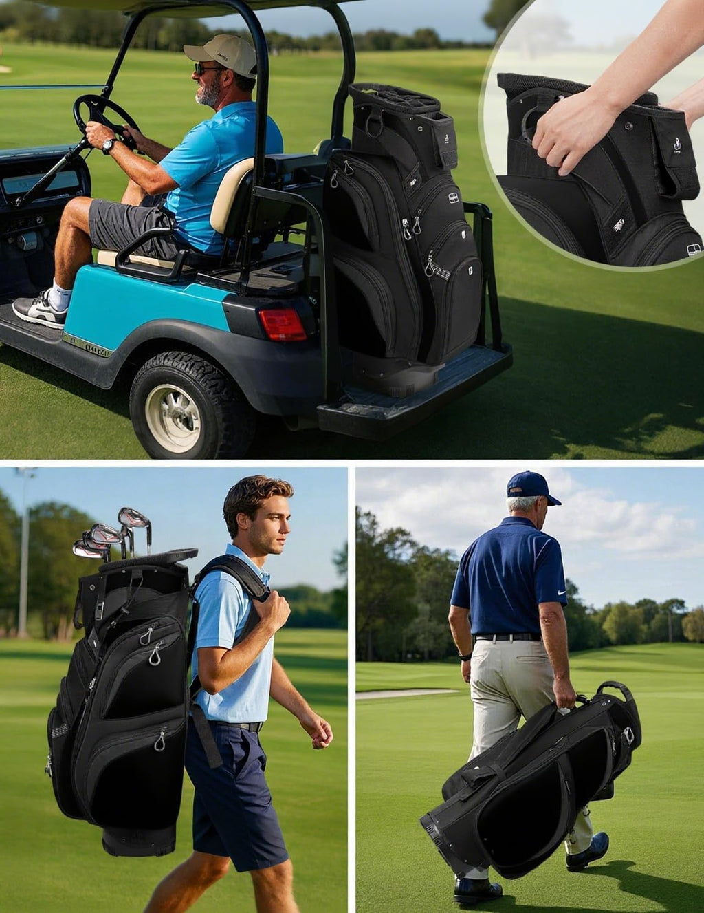 Vancropak Golf Cart Bag, Golf Gifts for Men with 15 Way Divider Top, USB Charging Port, Waterproof Protective Rain Cover, Shoe Compartment, Cooler Pocket, Tracker Slot, Umbrella Holder, Golfer Gifts
