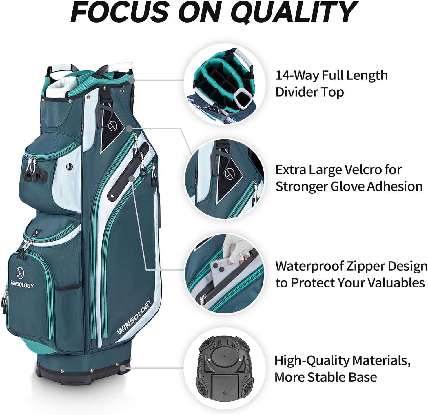 Max Lightweight Golf Cart Bag with Dual Handles and 14 Way Individual Full Length Dividers, Golf Club Bag with 11 Pockets, Large Putter Well, Double Strap Cooler for Men & Women