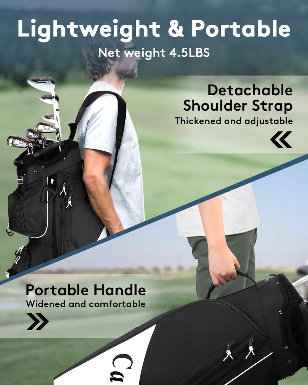 Golf Cart Bag:14 Way Full Length Divider Top Lightweight with Cooler Handles Rain Cover and Golf Shoe Bag Green