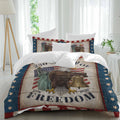 250 Years of Freedom Duvet Cover Set Queen Size 4 Pieces Patriotic Bald Eagle Star Stripe Wooden Bedding Set with Zipper Closure, 1 Comforter Cover 90x92 Inches 1 Flat Sheet & 2 Pillow Cases