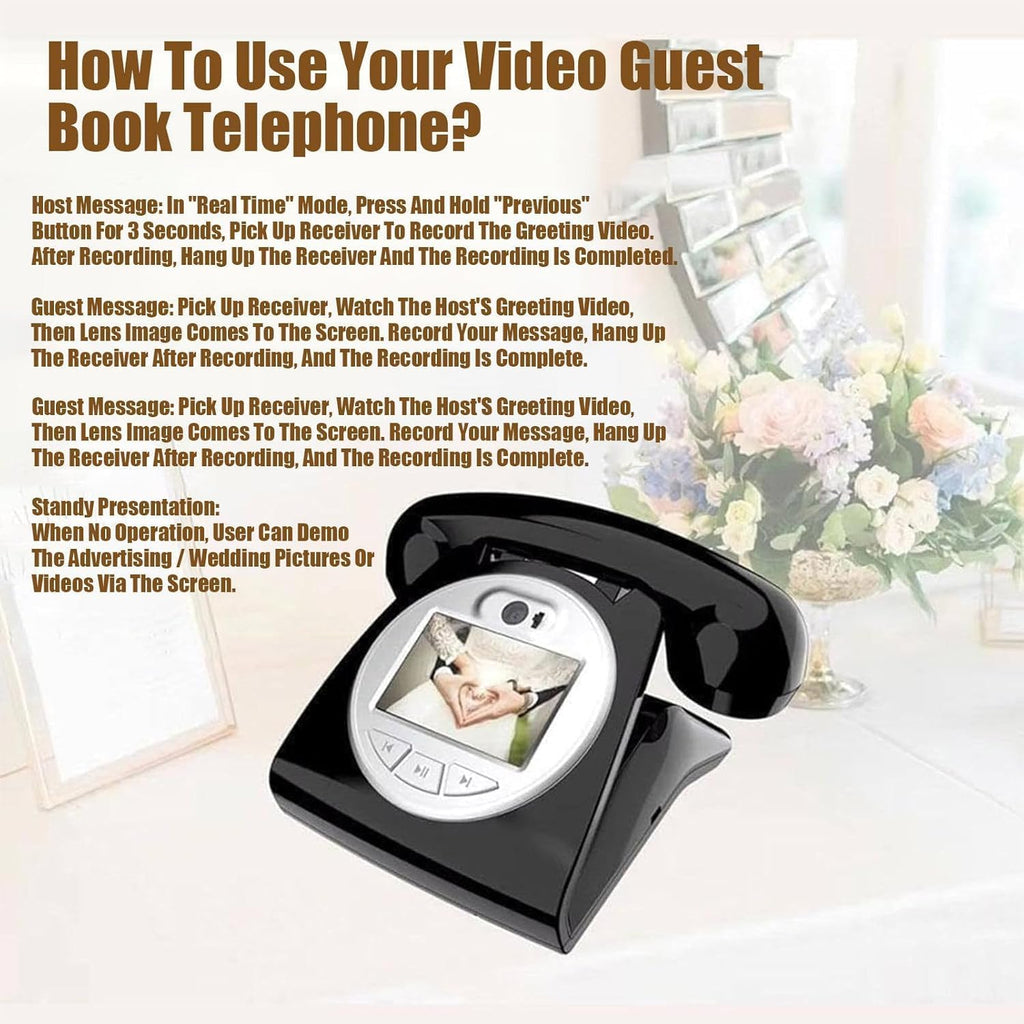 Audio Guest Book for Wedding Phone Audio GuestBook Record Customized Audio Messages Guest Book Classic Retro Style,Red (Beige)