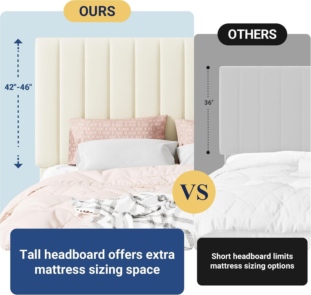 Allewie King Size Storage Bed Frame, Vertical Channel Tufted Adjustable Headboard, Velvet Upholstered Platform Bed with 4 Oversized Underbed Drawers, Wooden Slats Support, No Box Spring Needed, Cream