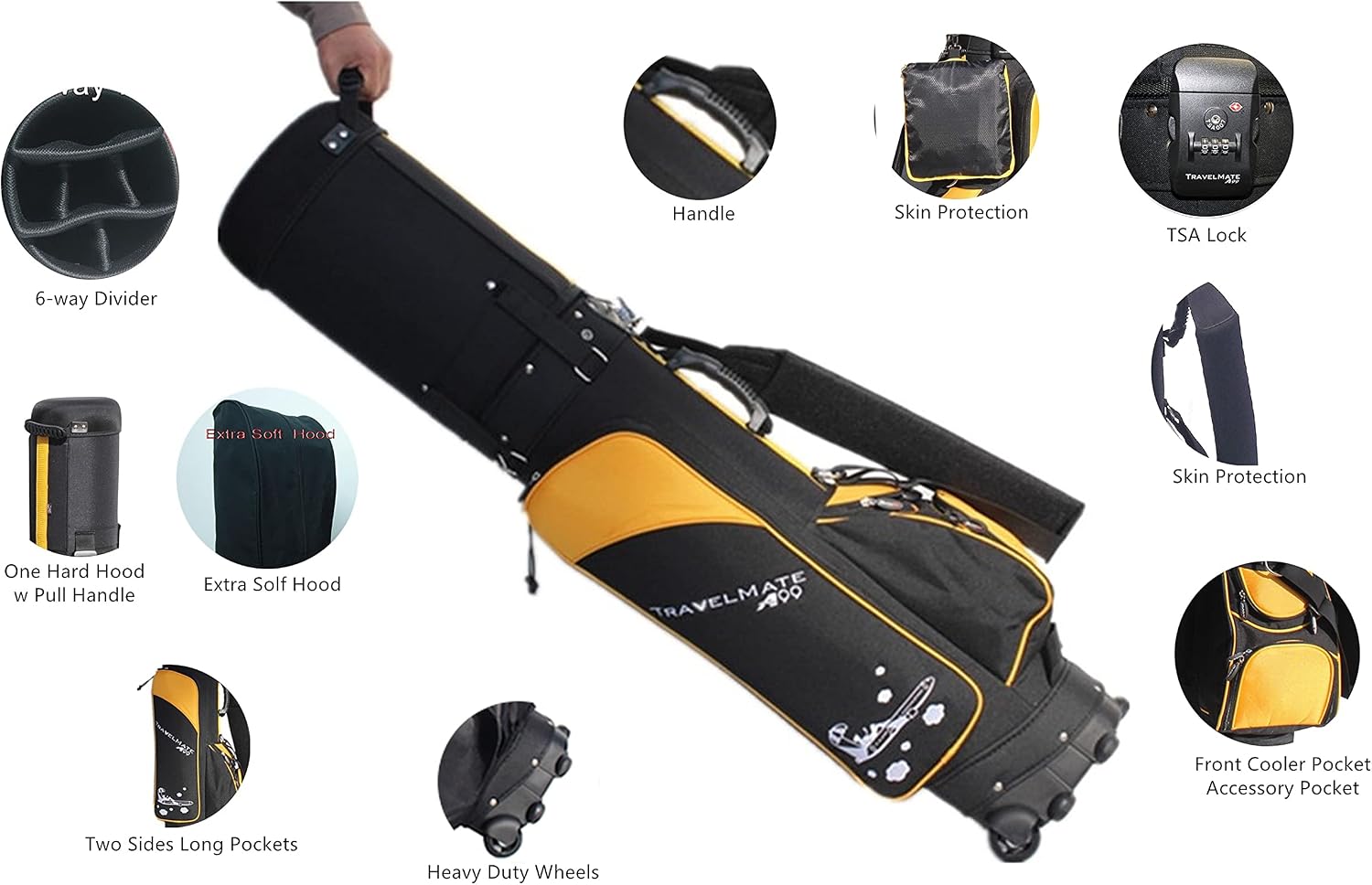 A99 Golf Travel Bag CarryOn Rolling Wheel Golf cart Bag case with TSA Lock and Protection Cover, Protect Your Club for Safe Transport