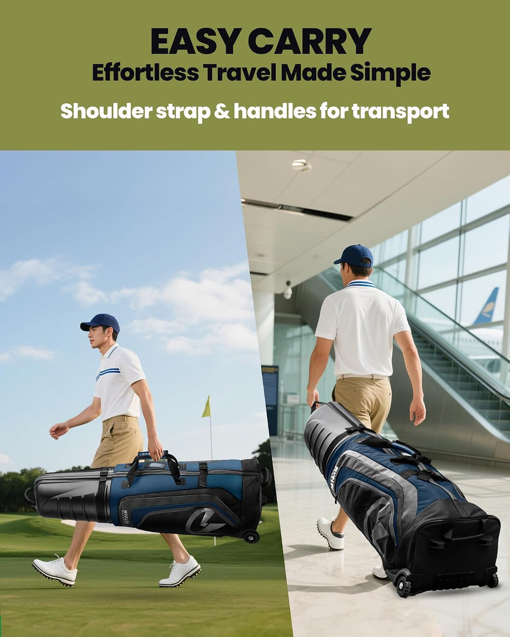 OutdoorMaster Golf Travel Bags for Airlines with Wheels and Hard Case Top, Protect Golf Clubs, Lightweight and Easy to Maneuver, Upgrade Version