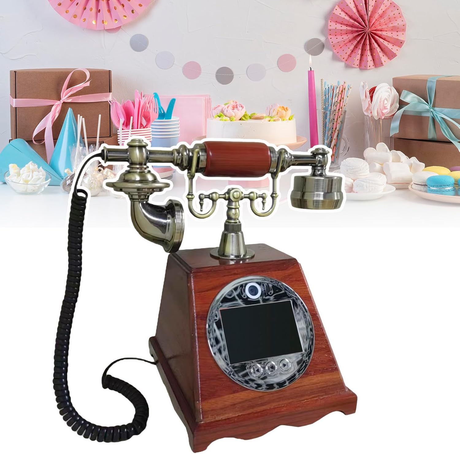 Vintage Video Audio Guestbook Wedding Phone, Video Guest Book, Customized Video Messages Message Book, 3.5In Screen, 128G SD Card, Volume Adjustable, For Wedding Birthday, Graduations, Baby Shower A