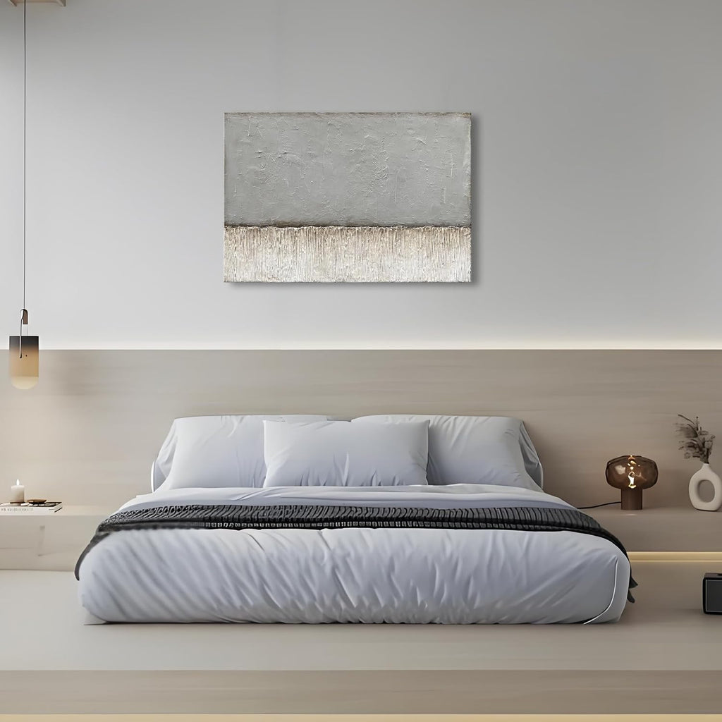 NANKAI Art Hand-painted White and Grey Minimalist Oil painting Large Canvas Painting Modern Abstract art home wall Decoration Painting 30x45 inches