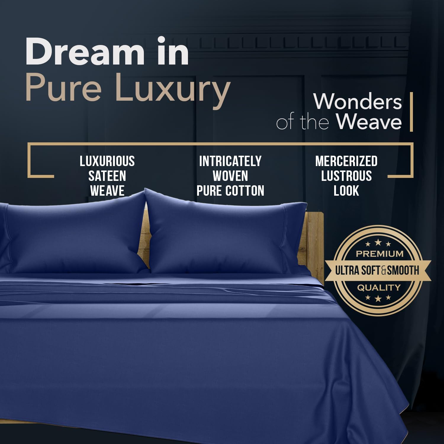 TEXAS LINEN CO. 100% Egyptian Cotton Queen Sheets Set - Luxury 1500 Series Couture Comfortin' Collection Egyptian Cotton Sheets Queen Size Bed Set (4 PC, Navy Blue), 17' Deep Pocket, Hotel Bedding Set
