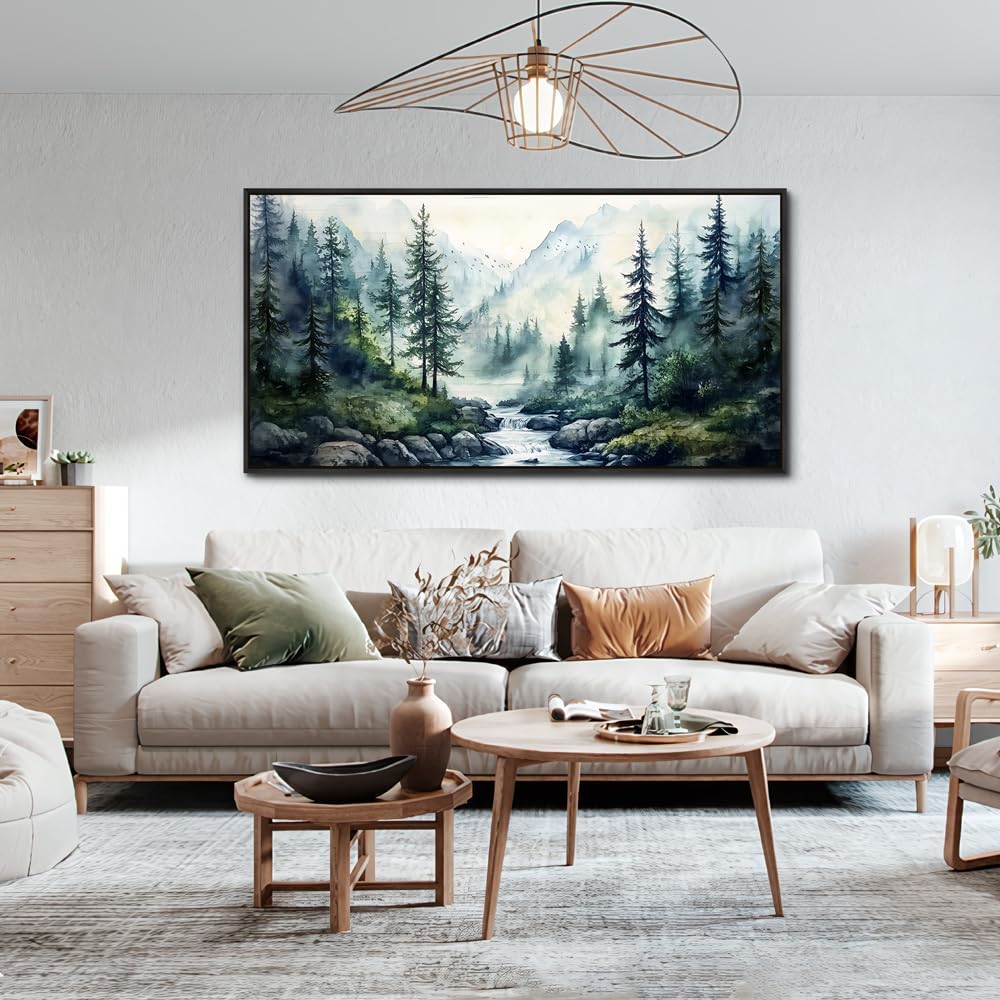 ZUITINGHUA Black Framed Canvas Wall Art For Living Room Large Wall Decor For Office Bedroom Decoration Misty Forest Picture Tree landscape Paintings Artwork Wall Mural Aesthetic Home Decor 30x60 In