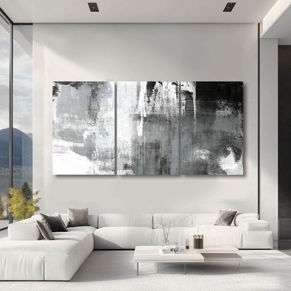Kureful Extra Large Wall Art for Living Room Black Wall Decor White Wall Decorations Abstract Artwork Oversize Paintings Pictures for Home Office 24'x 36'x 3 Pieces