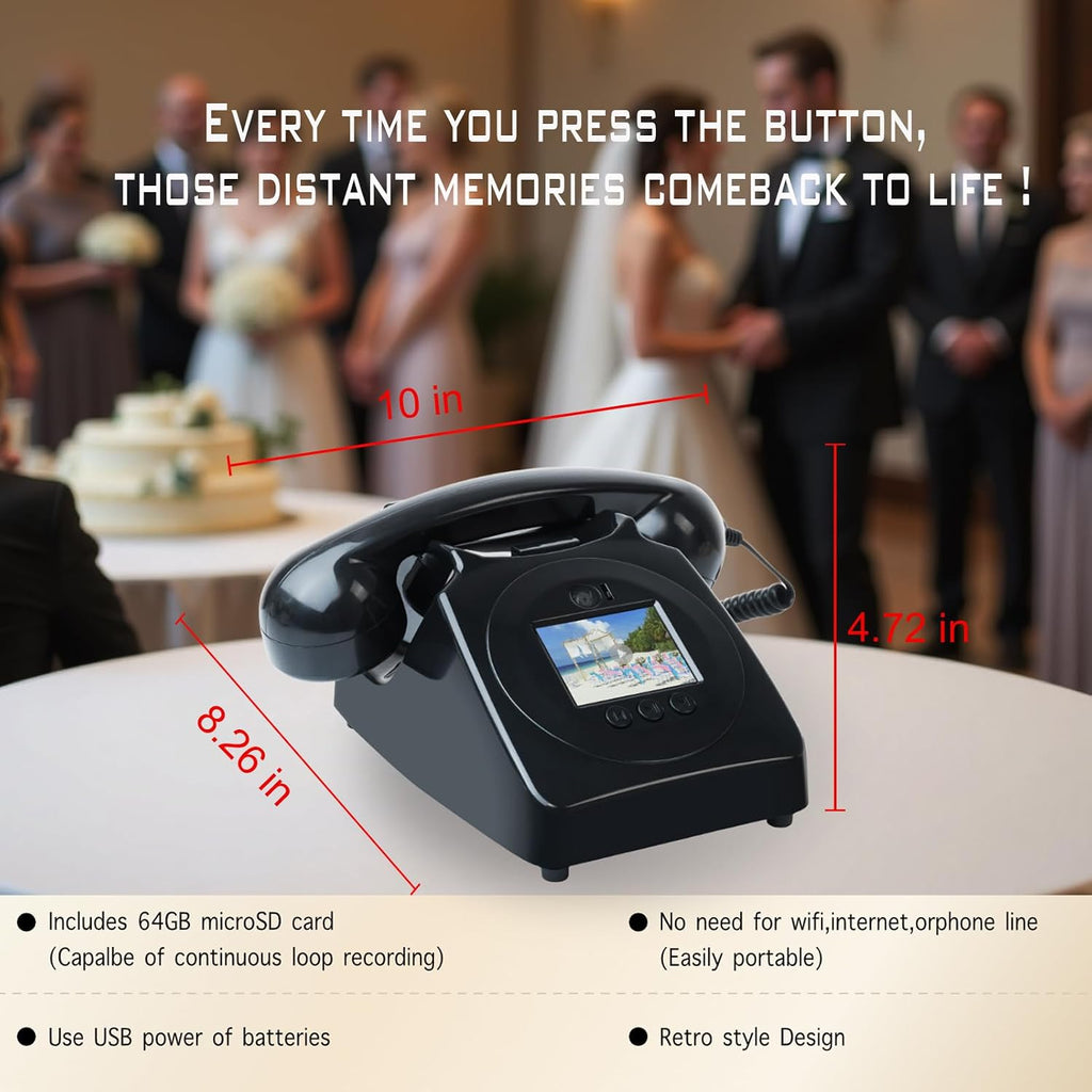 Video Audio Guest Book Wedding Phone,1080P HD Leave a Customized Video Messages, Ideal for a Variety of Memorable Party Occasions for Wedding, Birthday, Baby Shower, Graduation,retire (Black)