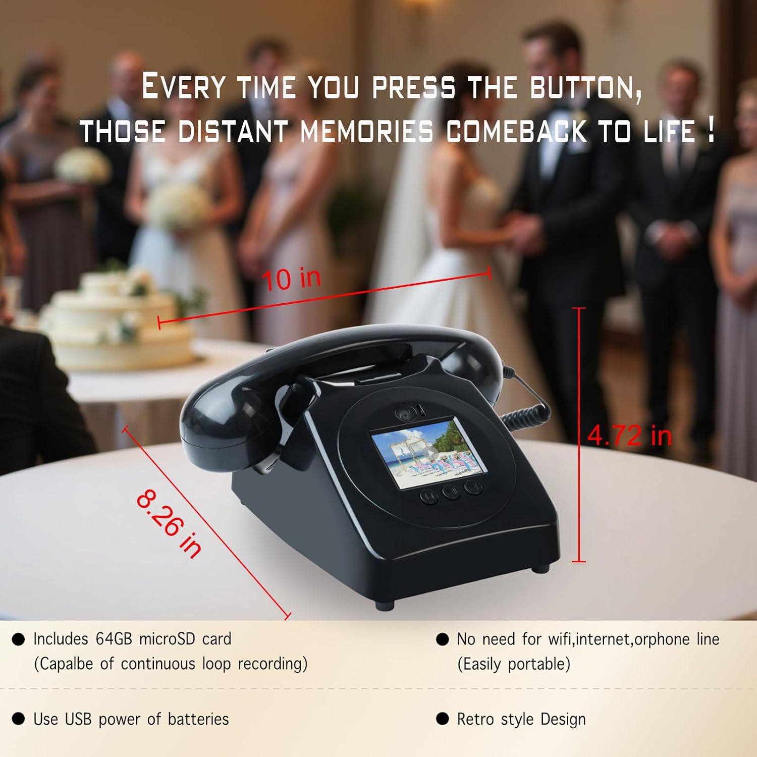Video Audio Guest Book Wedding Phone,1080P HD Leave a Customized Video Messages, Ideal for a Variety of Memorable Party Occasions for Wedding, Birthday, Baby Shower, Graduation,retire (Black)
