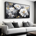 PHAOHUAXM Large Canvas Black Framed Wall Art Decor For Living Room Bedroom Abstract Painting Ink-Wash White Flowers With Home Dining Room Decorations Prints Posters Modern Room Home Decor 24'X48'
