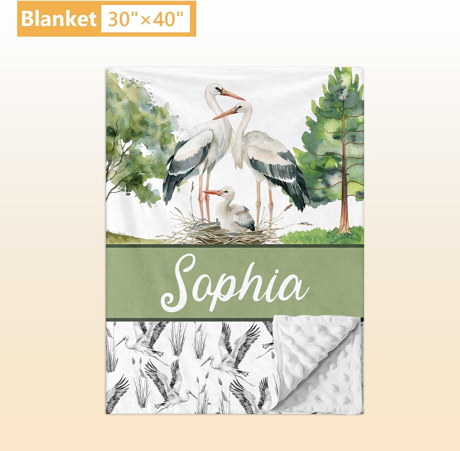 Terwex Custom Baby Crib Bedding Set, 5 Pcs Personalized Name Baby Crib Sets for Infant Toddler, Green Crane Nursery Bedding Set for Boy Girl, Double Layer Flannel Baby Bedding Sets Customized Gifts