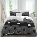 Black White Duvet Cover Set Queen Size 4 Pieces Abstract Line Boho Minimalist Arch Geometric Bedding Set with Zipper Closure, 1 Comforter Cover 92x106 Inches 1 Flat Sheet & 2 Pillow Cases