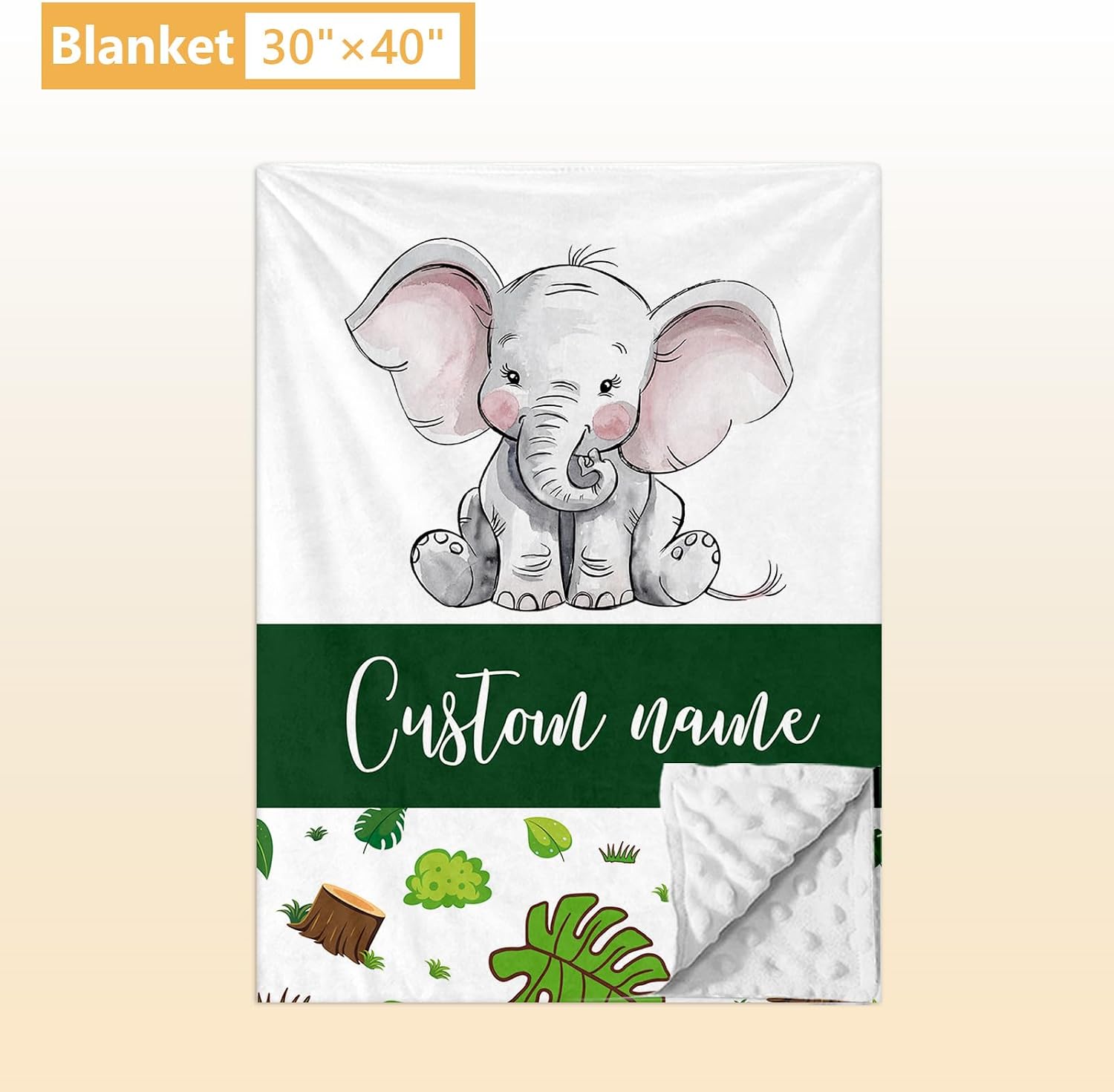 Terwex Personalized Baby Crib Set, 5 Pcs Baby Boy Crib Bedding Set, Custom Name Green Elephant Baby Crib Bedding Set Neutral, Double Layer Flannel Nursery Bedding Set, Infant Toddler Customized Gift