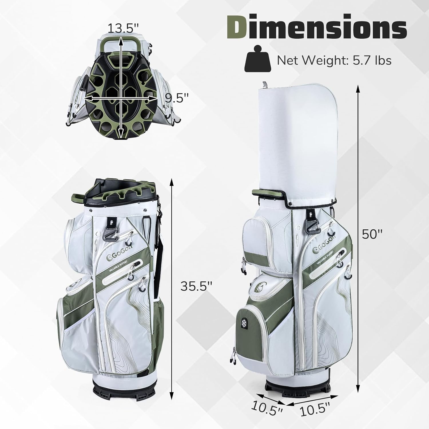 Goplus Lightweight Golf Cart Bag, Molded Lock Top Golf Club Bag w/14-Way Full Length Organizer Dividers, 11 Pockets, Cooler Bag, Straps, Umbrella Holder & Rain Hood for Men Women