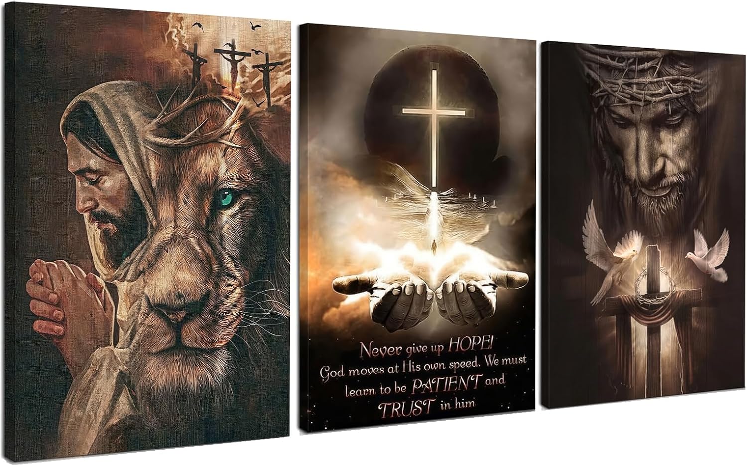 Fantasy Artists 3Pcs Jesus Wall Art, Christian Wall Decor for Biblical Room, Unframed Canvas Painting Prints, Religious Art Posters for Church Living Room Bathroom, 20' X 30'