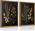 Vintage Floral Wall Art Decor Black Botanical Canvas Art Moody Flower Wall Art Dark Academia Poster Painting Vintage Floral Prints Pictures for Bedroom Living Room 24x36 Inch Wood Framed Set of 2