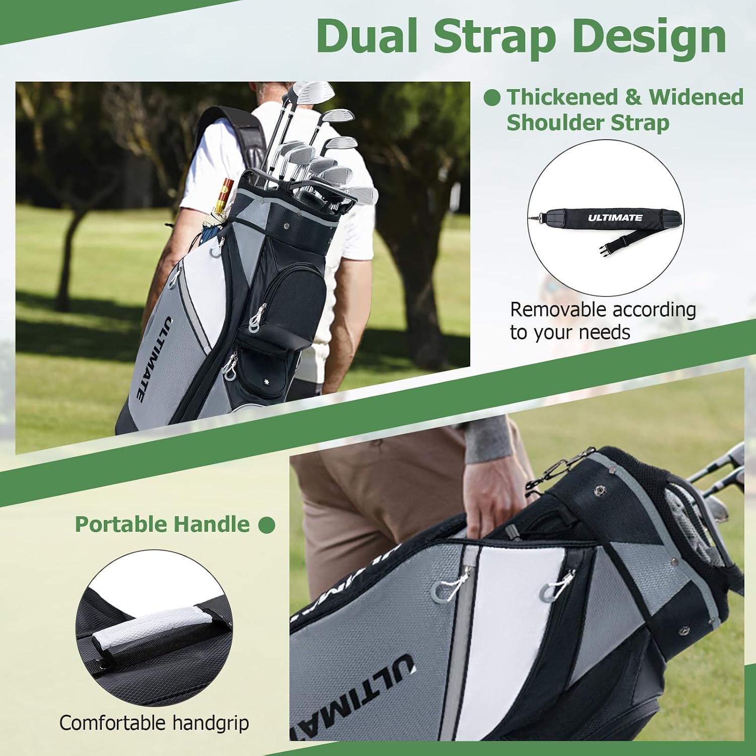 Tangkula Golf Cart Bag, Lightweight Golf Club Bag with 14-Way Dividers Top & Cooler Bag, Waterproof Valuable Pocket, Rain Hood, Carry Handles and Shoulder Strap, Golf Club Cart Bag for Men & Women
