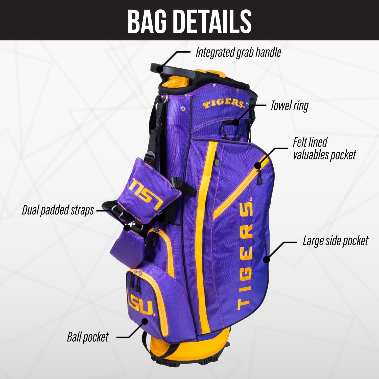 Team Golf NCAA Fairway Golf Stand Bag, Lightweight, 14-Way Top, Spring Action Stand, Insulated Cooler Pocket, Padded Strap, Umbrella Holder & Removable Rain Hood