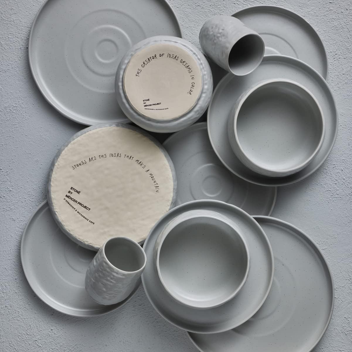 Stone by Mercer Project SHOSAI 32-Piece Stoneware Dinnerware Set, Plates and Bowls Set, Modern Dishware set fo 8, Grey Speckled