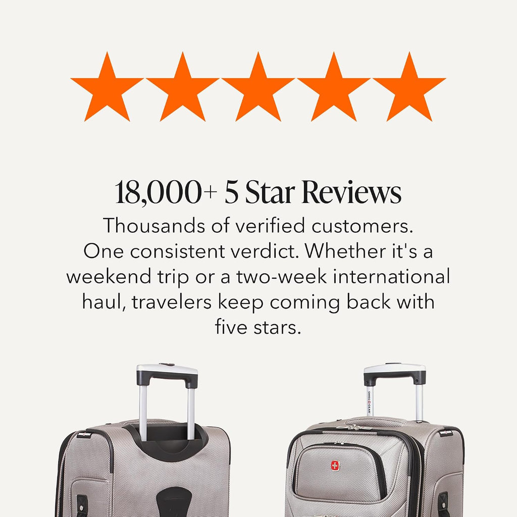 SWISSGEAR Sion Softside Expandable Spinner Luggage Durable Lightweight Travel Suitcase, Pewter, Carry-On