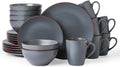 Famiware Venus 24-Piece Stoneware Dinnerware Sets with Mugs, Plates, Bowls, Service for 6, Matte Charcoal - Modern Ceramic Chip‑Resistant Dishes for Everyday & Formal Use, Microwave & Dishwasher Safe