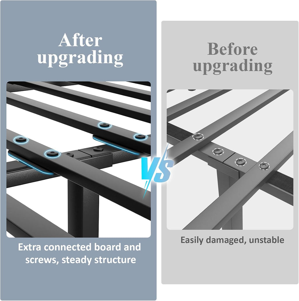 LOEWAY King Size Bed Frame with Storage Headboard, Industrial Platform Bed with Charging Station and LED Lights, Heavy Duty Metal Slats, No Box Spring Need, Noise Free, Black