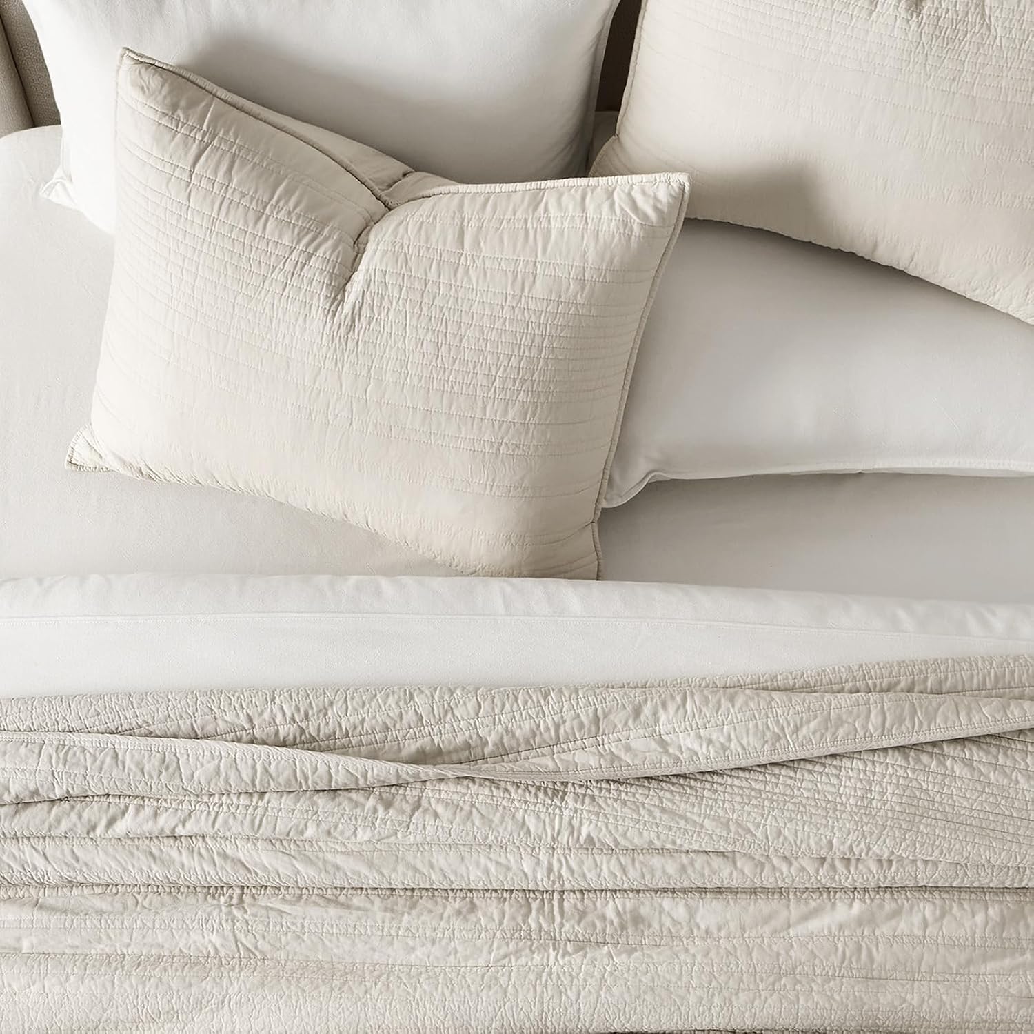 EVERGRACEHOME 100% Cotton Modern Lines Quilt Set Oversized King, Pre-Washed Soft Striped Coverlet Bedspread, 3 Piece Lightweight Bedding Set for All Season, with 2 Pillow Shams, Birch