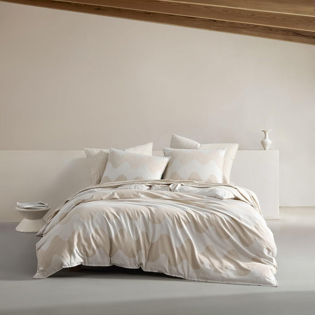Marimekko - Queen Duvet Cover Set, Organic Cotton Bedding with Matching Shams, Luxury Home Decor, GOTS Certified (Lokki Beige, Queen)