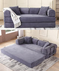 WILLIAMSPACE 77.9' Modern Loveseat Sofa Fold-Out Sofa Bed, Convertible Chair Floor Couch with Removable Backrest, Comfy Sofa Folding Mattress Couch Bed for Living Room, Bedroom, Corduroy, Gray