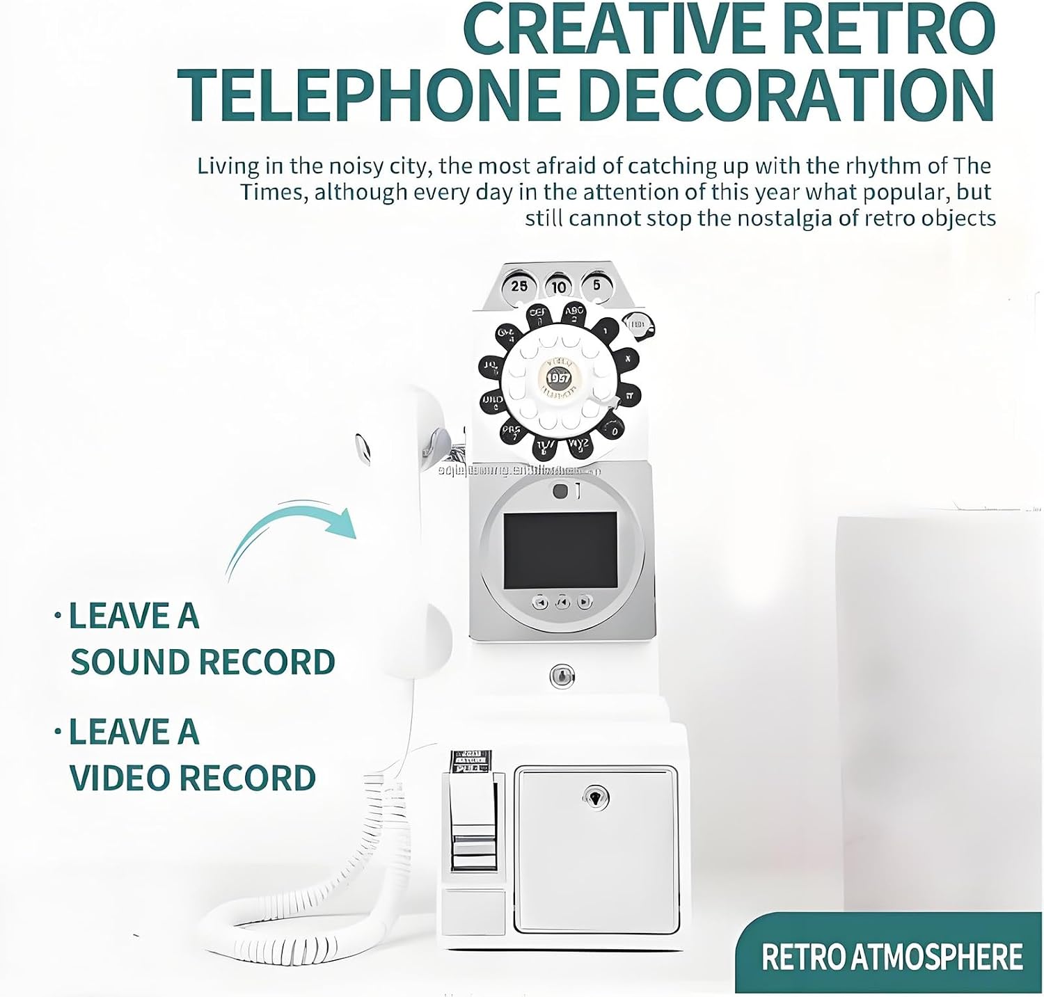 32G Retro Video Audio Guest Book Wedding Phone- Creative Record Customized Video Messages GuestBook – A Personal and Convenient Way to Preserve Your Special Occasions(White)