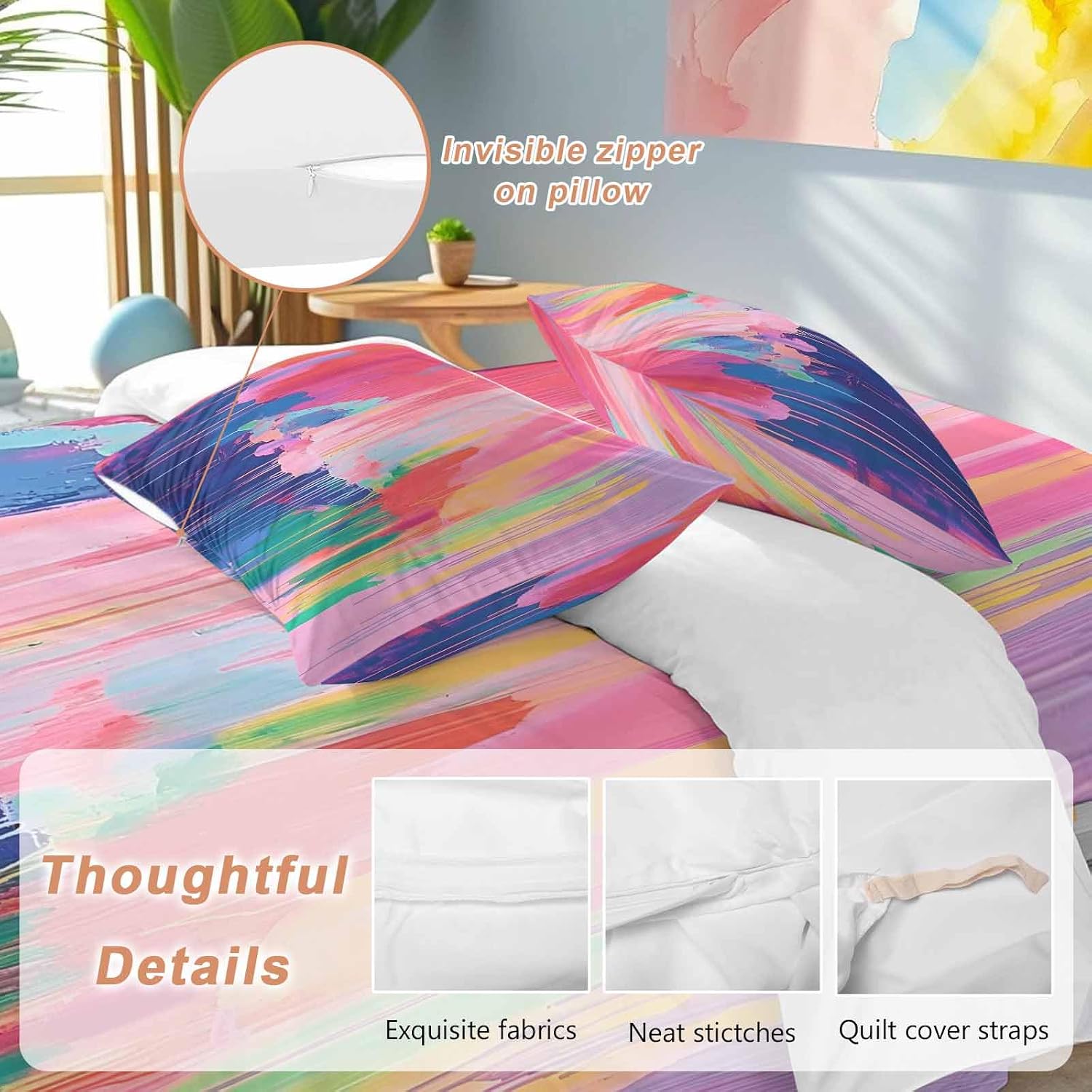 Prime Leader Colorful Abstract Duvet Cover Set Queen Size 4 Pieces Multicolor Fantasy Aesthetic Bedding Set with Zipper Closure, 1 Comforter Cover 90x92 Inches 1 Flat Sheet & 2 Pillow Cases